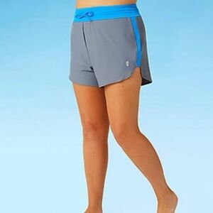 {FREE COUNTRY} Gray Swim Shorts with Liner Bright Blue Waistband and Trim